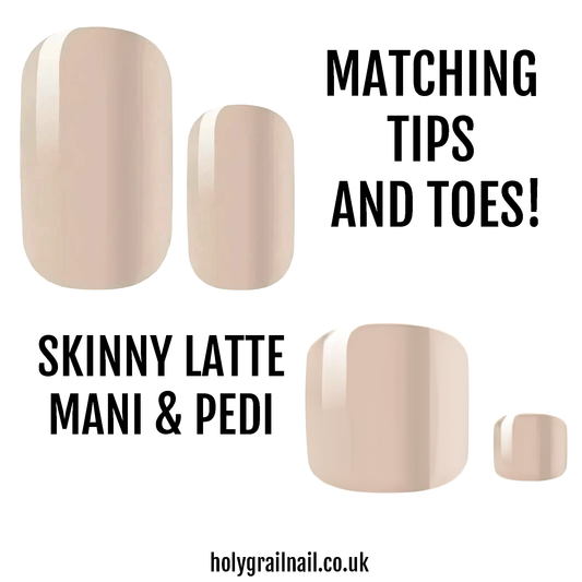 Skinny latte nude glossy nail wraps, matching manicure and pedicure set