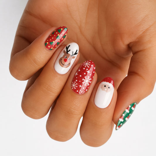 Holy Classics nail wraps with Christmas tree, reindeer, Santa and snowflake designs