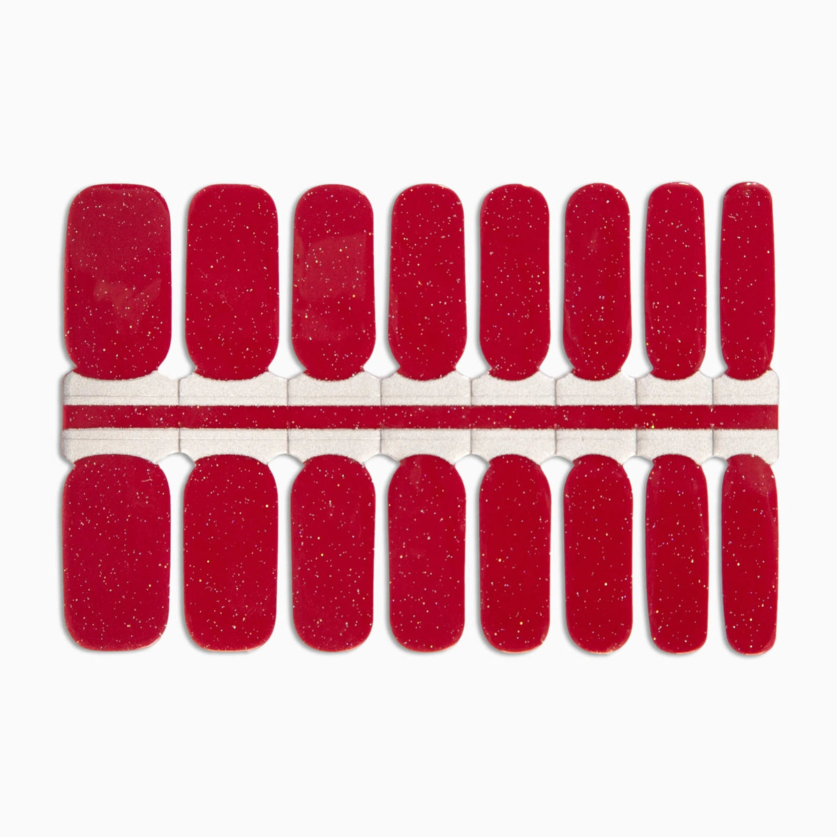 Red glitter nail wraps in a glossy Shiraz shade with fine shimmer finish