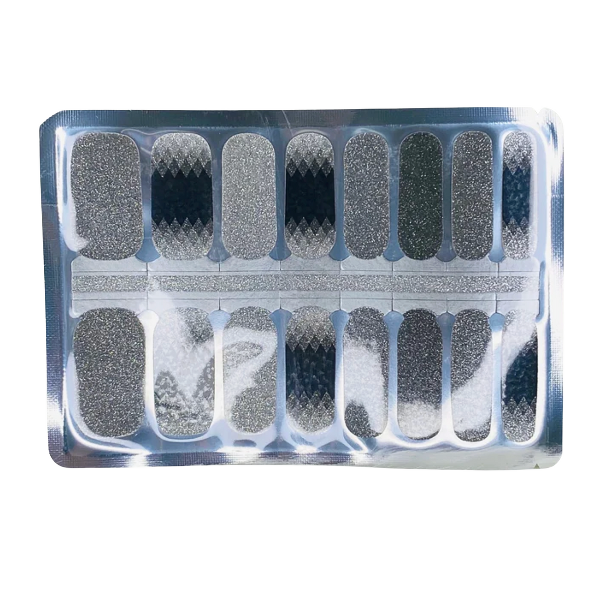 Holy Classics non-UV nail wraps in black, white and silver glittery tessellating pattern