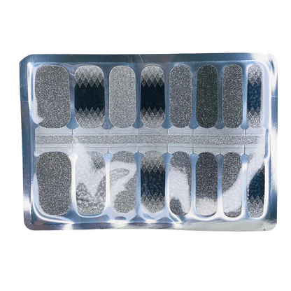 Holy Classics non-UV nail wraps in black, white and silver glittery tessellating pattern