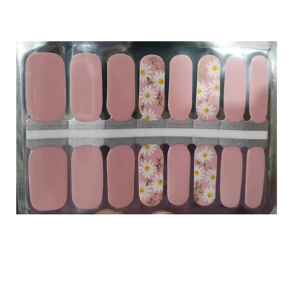 Petal Kisses nail wraps in soft pink with white daisy floral accent nails