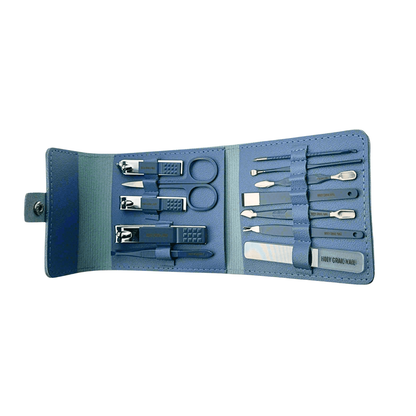 Holy Grail Nail manicure tool kit in blue leather case with clippers and files