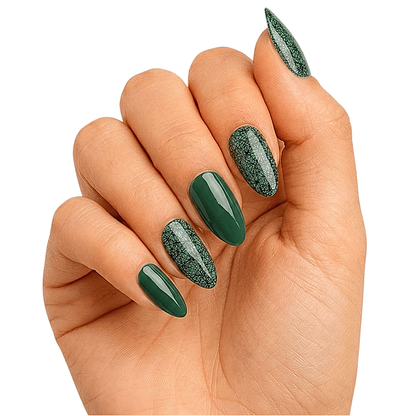 Dark green semi-cured gel nail wraps, glossy finish with cracked-line pattern accents.