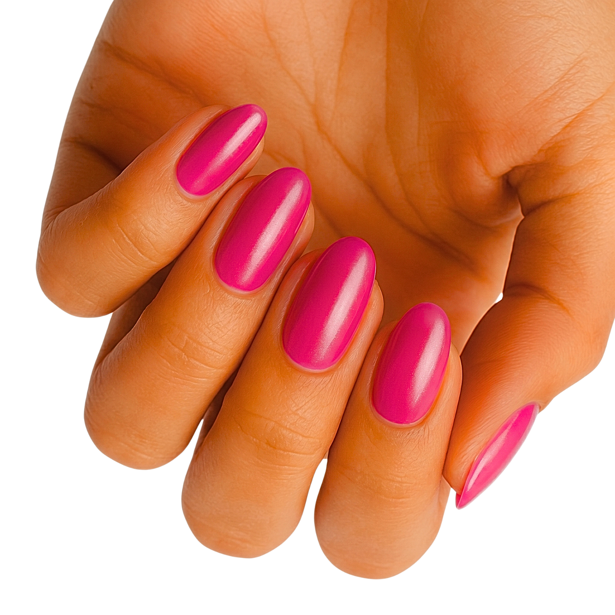 Hot pink glossy almond-shaped nail wraps in a solid colour finish