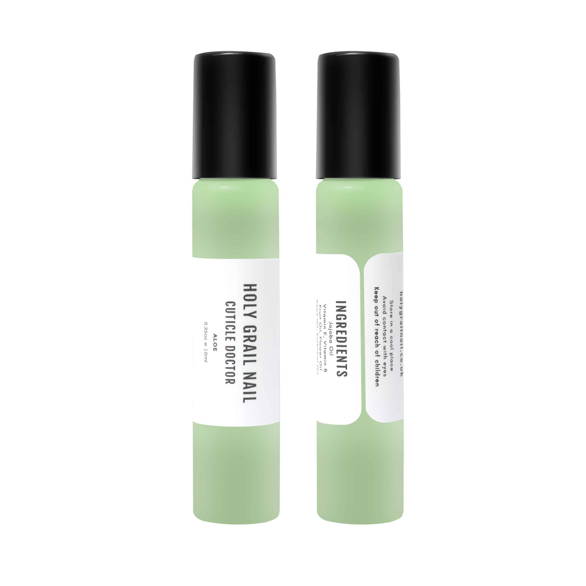 Two green aloe cuticle oil pens showing front and back labels