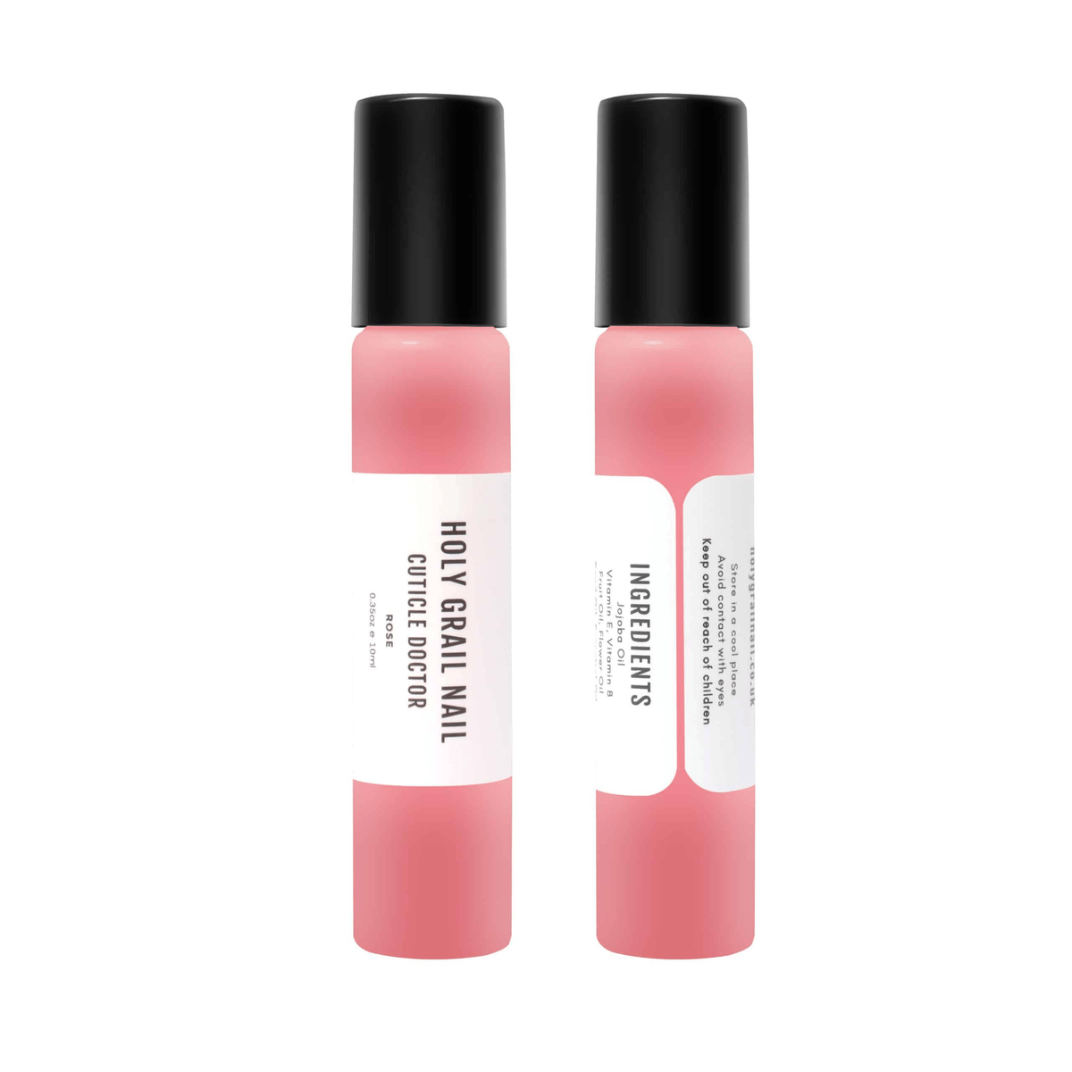 Two pink cuticle oil pens showing front and back labels