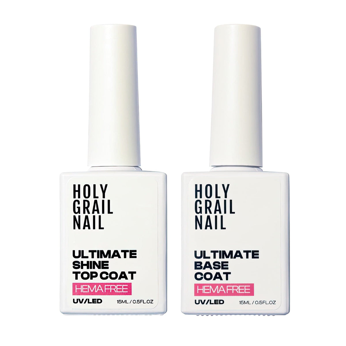 Base coat and top coat gel nail polish duo set with white bottles