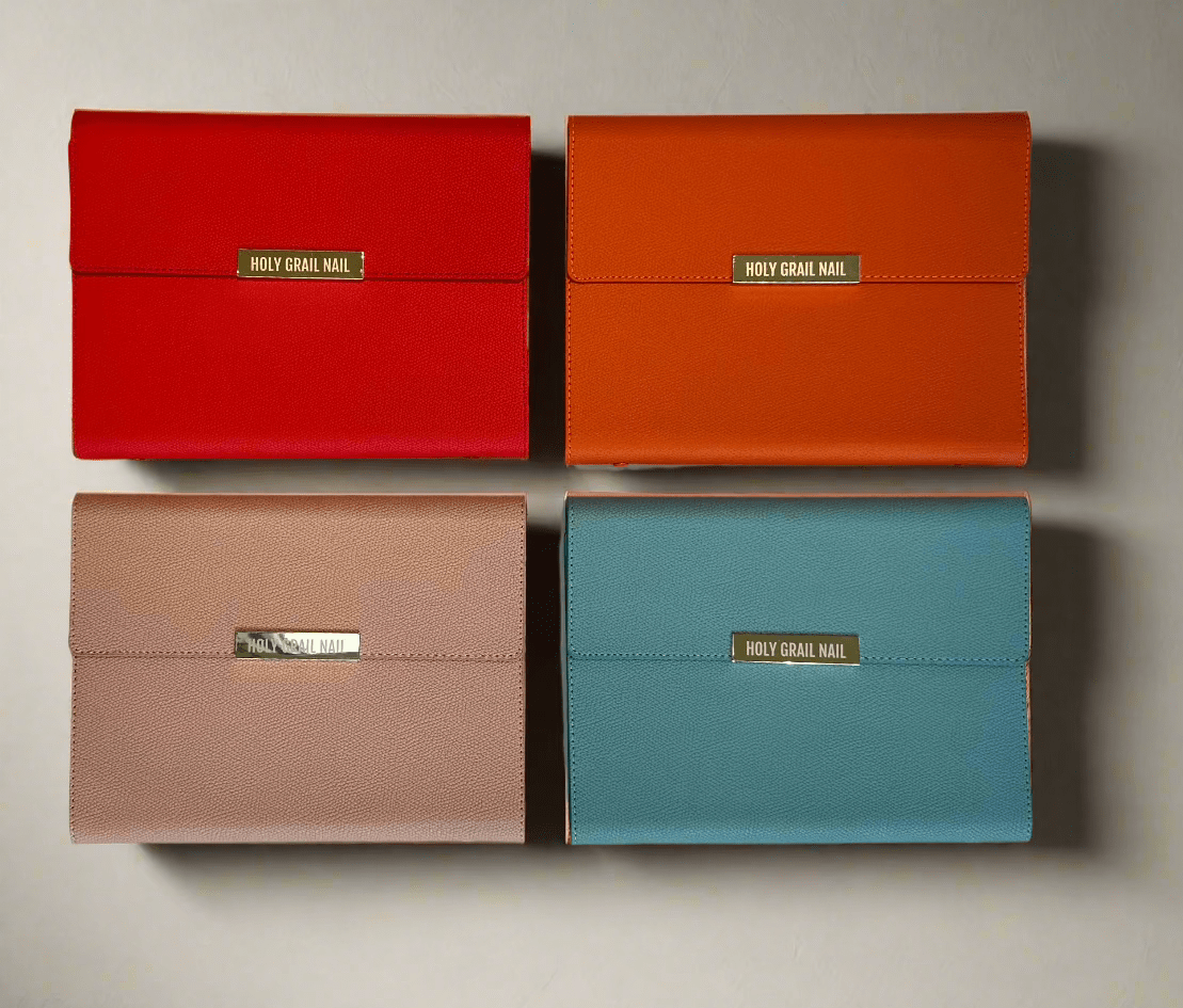Colourful nail wrap gift set with red orange pink teal leather folios