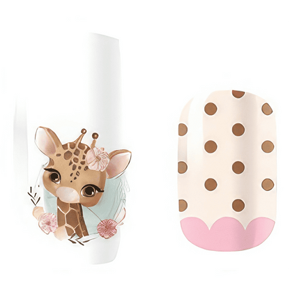 Cute baby giraffe nail art with brown polka dots kids nail wraps