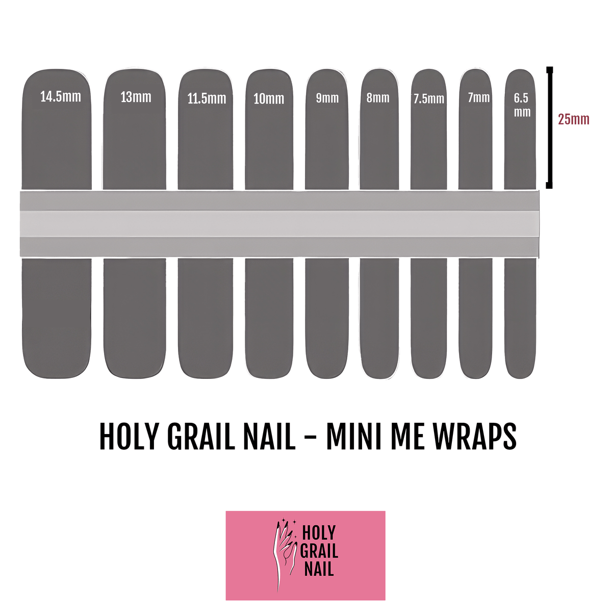 Grey nail wrap size guide template for children's mini me nail wraps