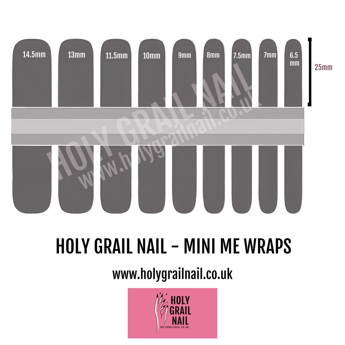 Cute panda nail wraps size chart showing grey nail wrap templates for kids mini me manicures