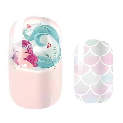 Mermaid themed kids nail wraps featuring pink unicorn mermaid design with teal scales pattern