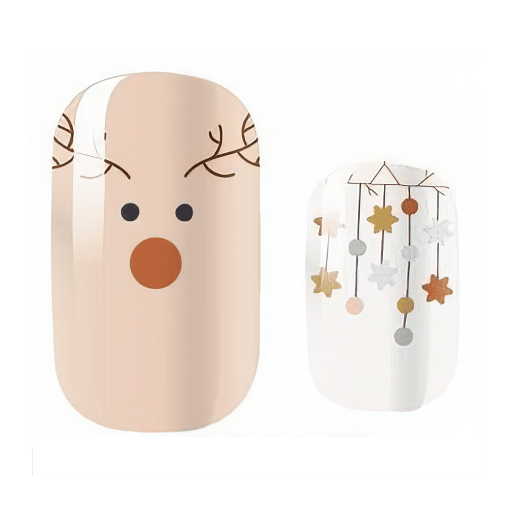 Christmas kids nail wraps featuring Rudolf reindeer design and festive holiday patterns