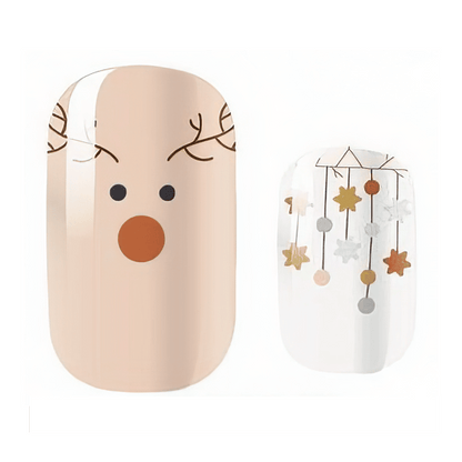 Christmas kids nail wraps featuring Rudolf reindeer design and festive holiday patterns
