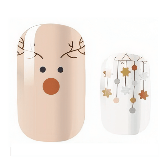 Christmas kids nail wraps featuring Rudolf reindeer design and festive holiday patterns