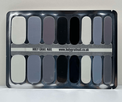 Non-UV nail wraps sheet featuring grey, black and white solid colour designs