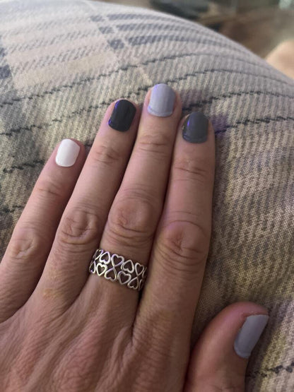 Holy Classics nail wraps in mixed grey, white and charcoal glossy shades, short manicure