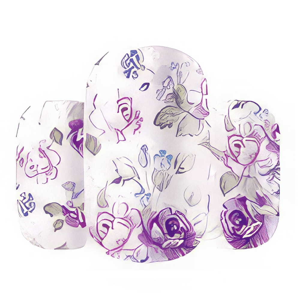 Purple rose floral pattern wide fit nail wraps for detailed nail art