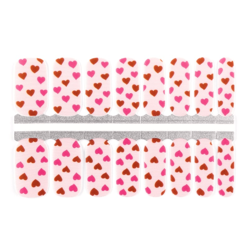 Pink and red heart pattern nail wraps sheet for Valentine's Day manicure