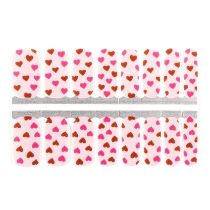 Pink and red heart pattern nail wraps sheet for Valentine's Day manicure