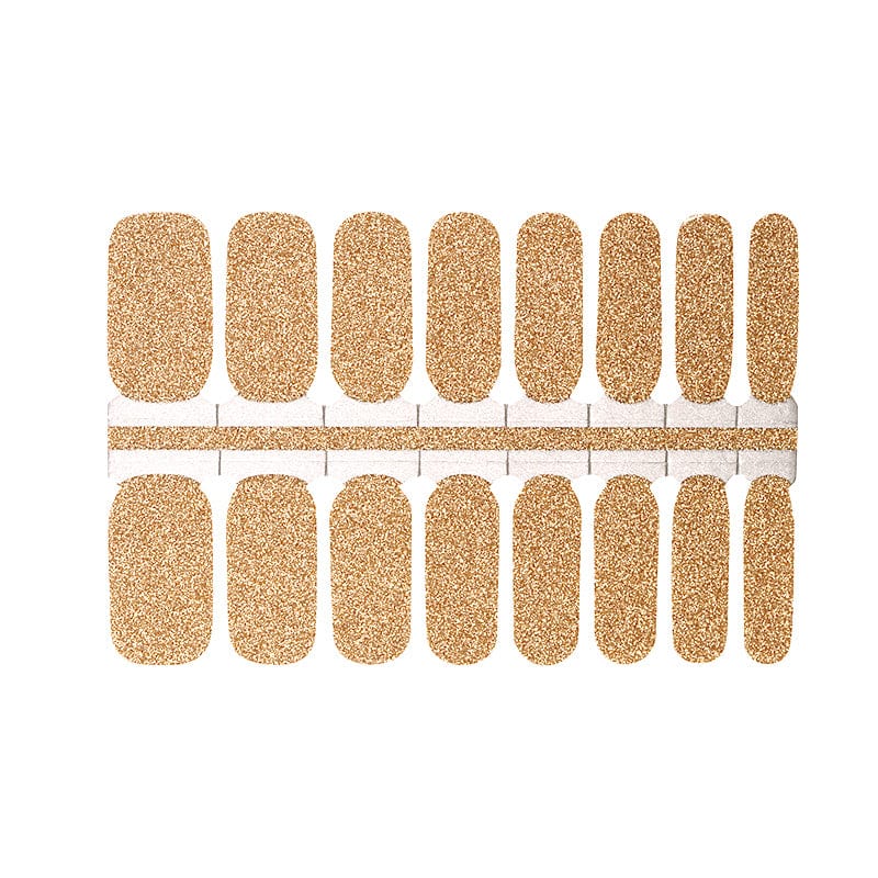 Gold glitter nail wrap sheet showing 16 pieces for complete at-home manicure set