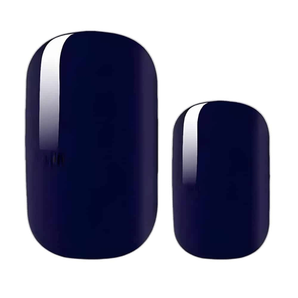 Navy blue glossy nail wraps in a solid, high-shine finish