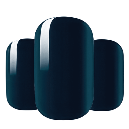 Dark teal-navy glossy nail wraps, solid colour, wide fit, high-shine finish