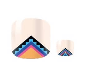 Tribal chevron design nail wraps featuring blue orange pink geometric pattern for pedicures