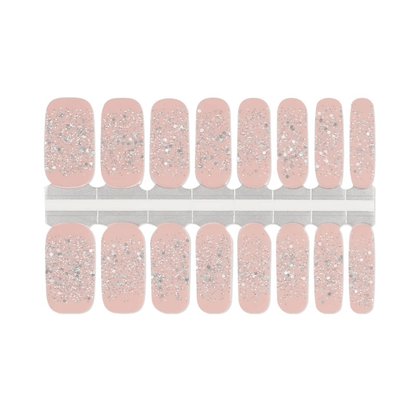 Pink nail wraps with silver and white glitter speckled finish