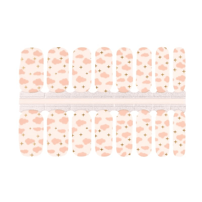 Pink cloud pattern nail wraps sheet with stars for DIY manicure nail art