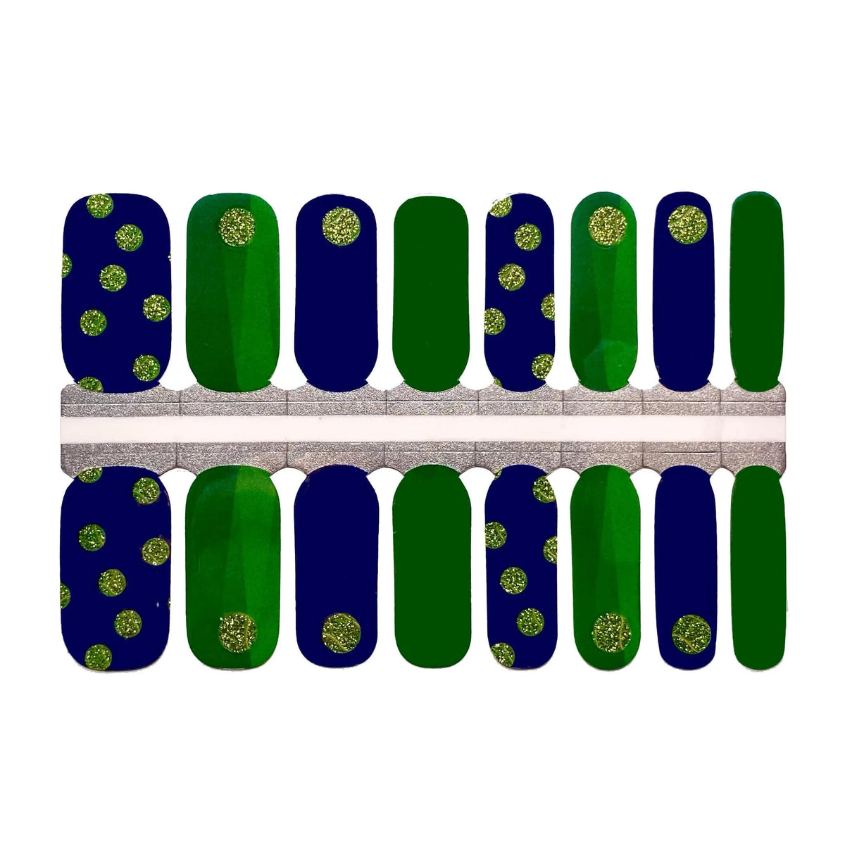 Complete set of tennis themed nail wraps in blue and green colours