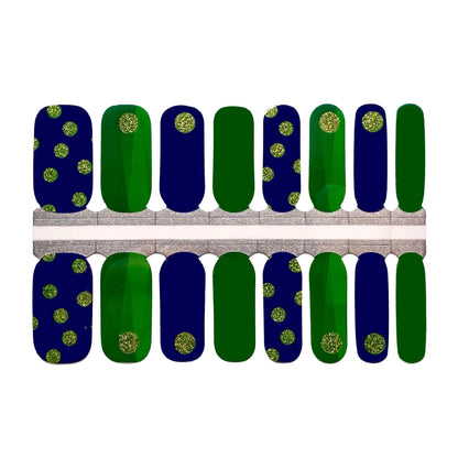 Complete set of tennis themed nail wraps in blue and green colours
