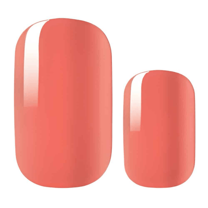 Coral-apricot glossy nail wraps in a solid block colour, high-shine finish