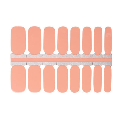 Peach-coral glossy nail wraps with a silver glitter accent stripe