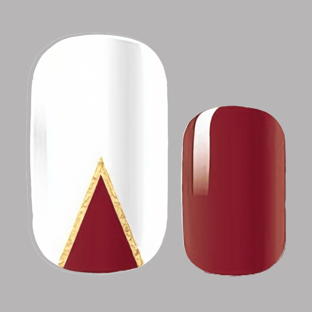 Red and gold geometric nail art design on white base non-UV nail wraps