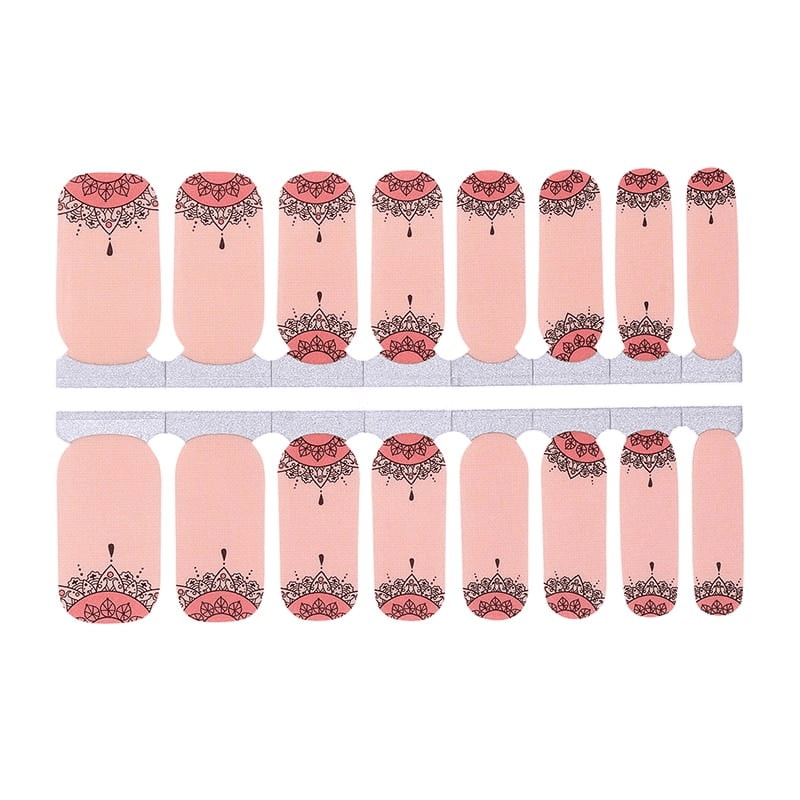 Orange Aztec sunset nail wrap sheet with lace pattern for DIY manicure