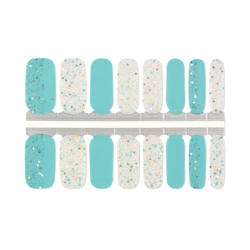 Turquoise and white speckled glitter nail wraps with alternating solid colours