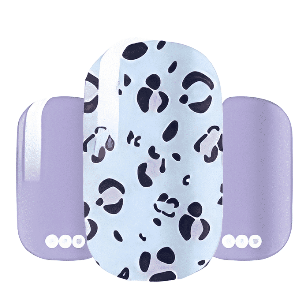 Purple leopard print nail wraps showing wide fit sizing with animal pattern design
