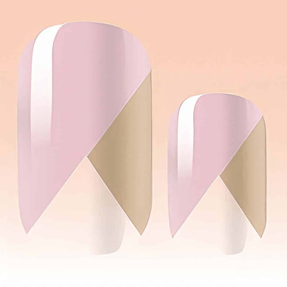 Pink and gold geometric pattern nail art design on clear background