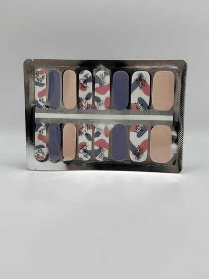 Floral nail wraps packaging showing blue and pink bergamot pattern classic designs