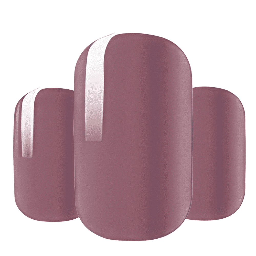 Matte mauve-berry nail wraps with a single glossy white vertical stripe accent
