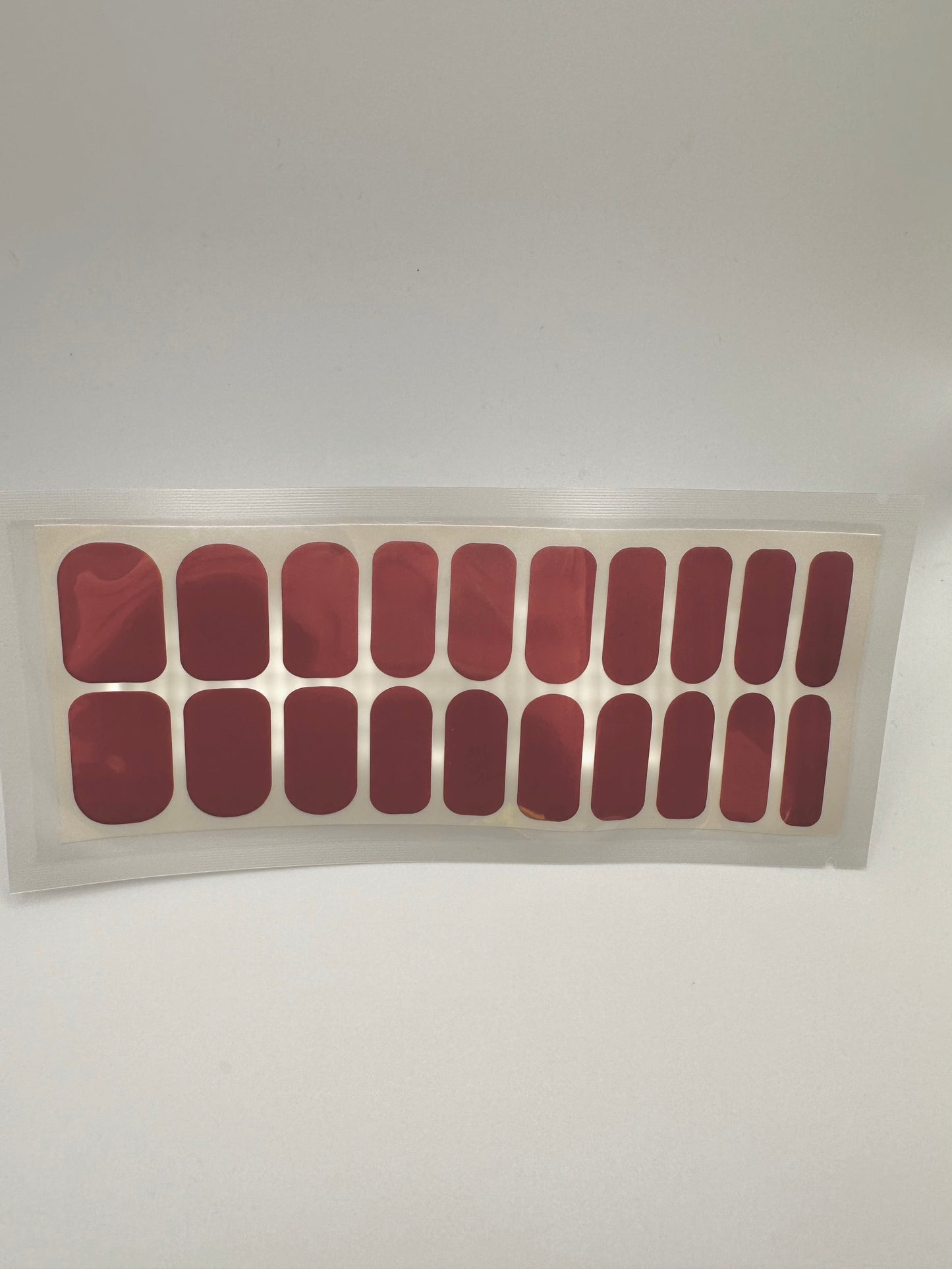 Deep blackberry red nail wraps, glossy finish, 20-piece sheet on backing sheet