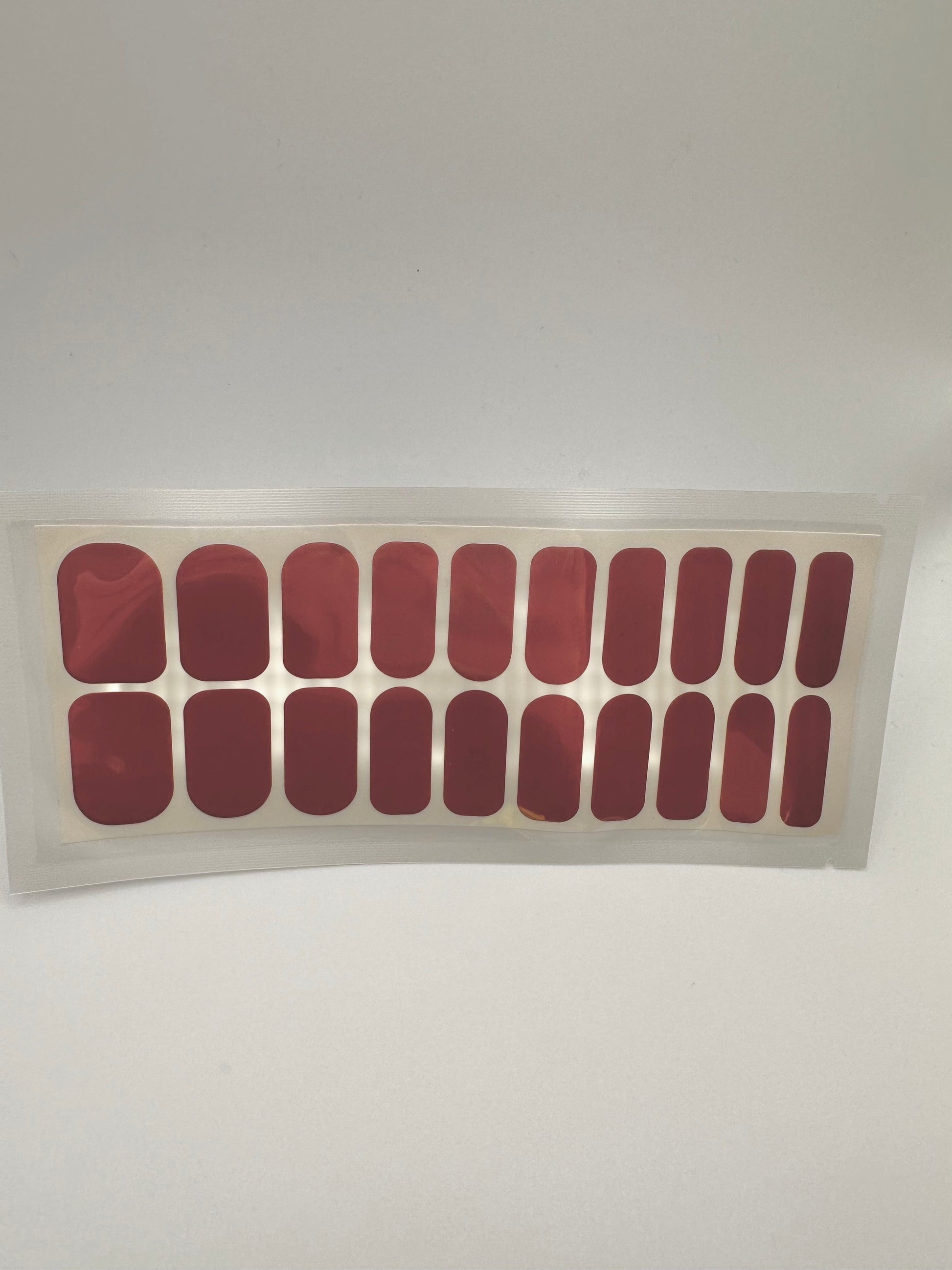 Deep blackberry red nail wraps, glossy finish, 20-piece sheet on backing sheet