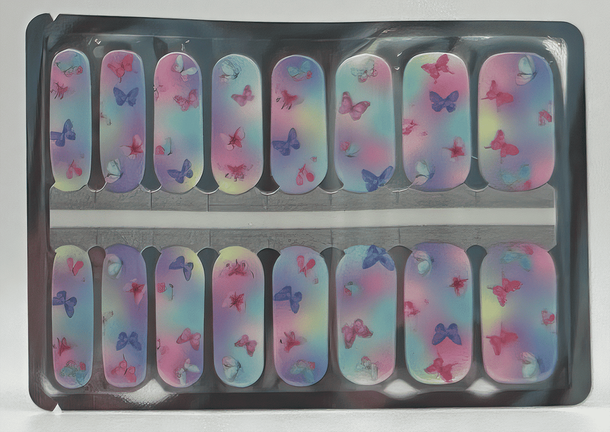 Pastel butterfly nail wraps with pink blue gradient butterfly pattern classic manicure design