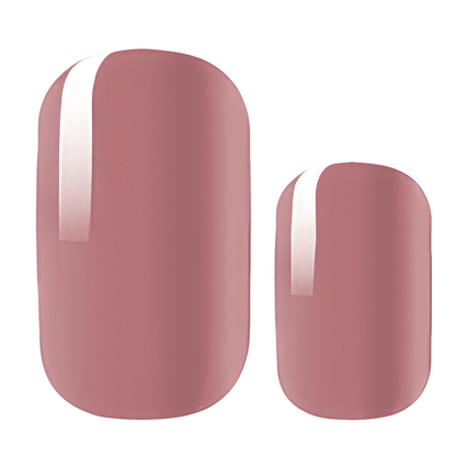 Dusty rose pink nail wraps with a matte finish and vertical white stripe accent
