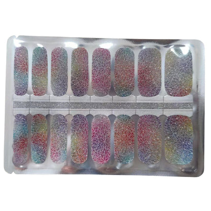 Holy Classics nail wraps in multicolour crackle-glitter pattern with silver sparkle finish