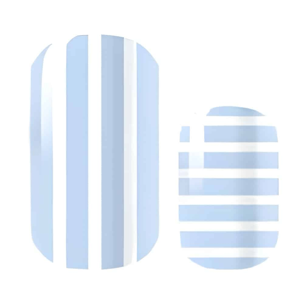 Blue and white striped nail wraps showing classic Breton nautical pattern