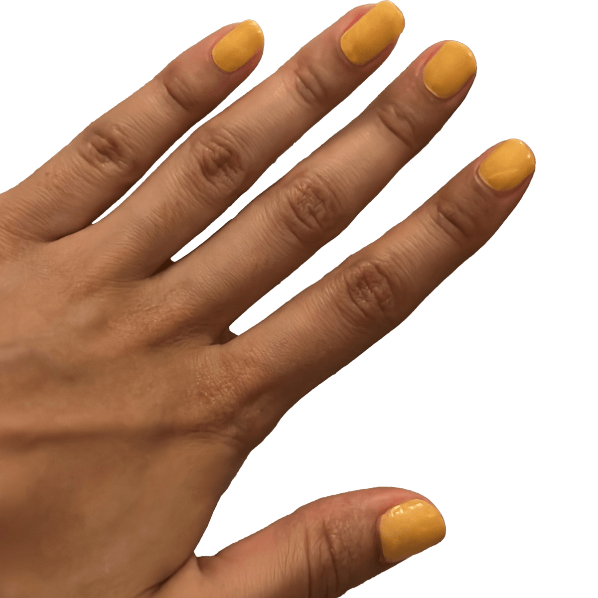 Orange colour-changing nail wraps on hand showing glossy at-home manicure finish