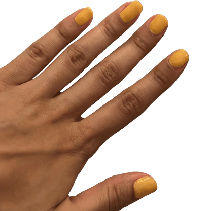 Orange colour-changing nail wraps on hand showing glossy at-home manicure finish